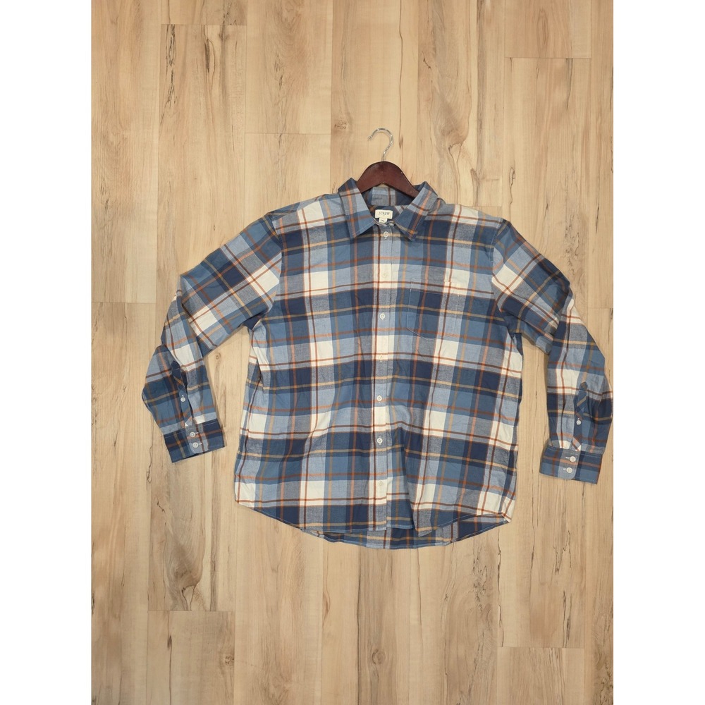 J.Crew Womens Blue Orange Plaid Button Down Flannel Shirt XL Long Sleeve